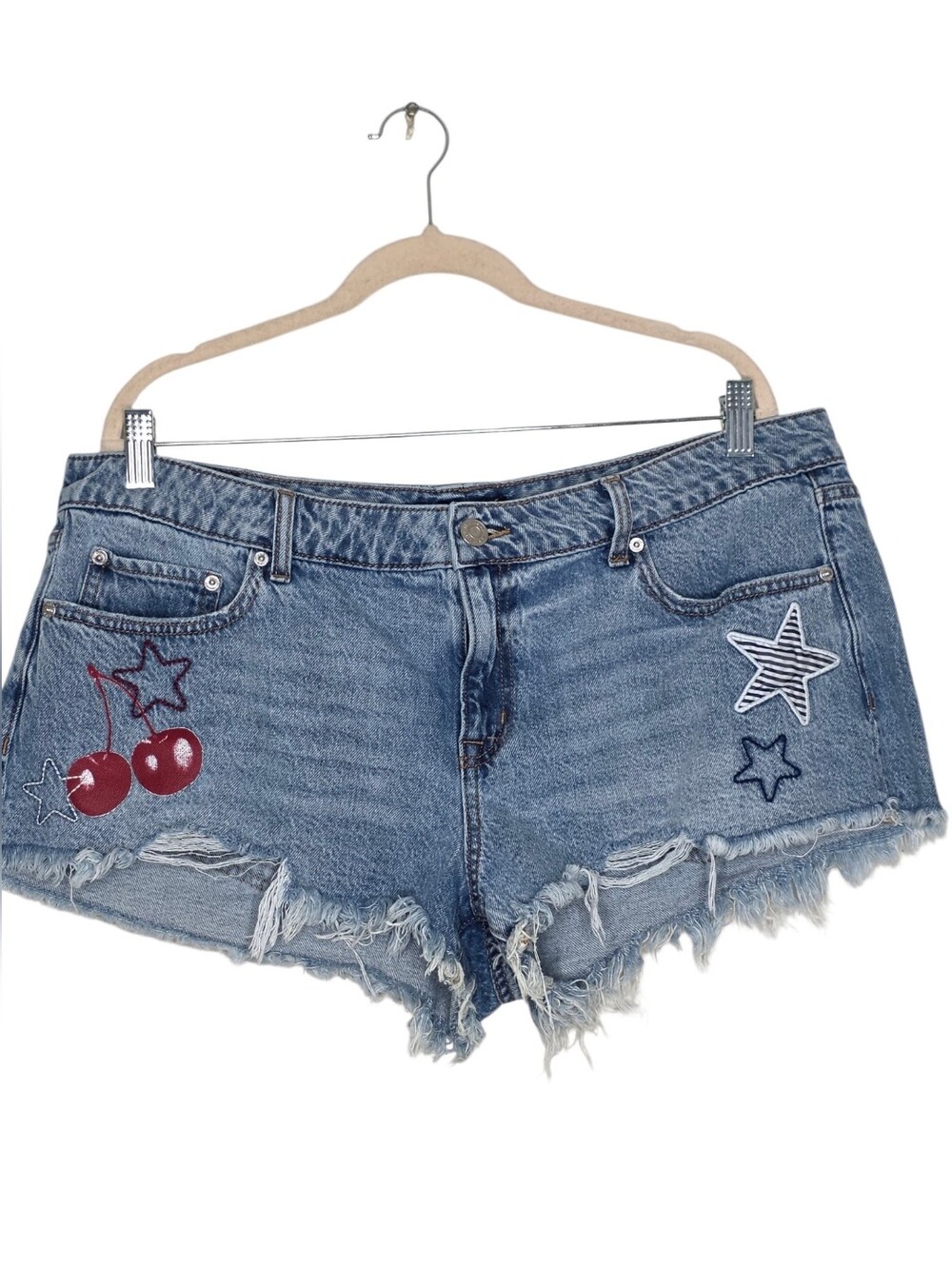 Aeropostale Vintage Low Rise Shorty Shorts Size 14 Denim Cutoffs Cherries Stars